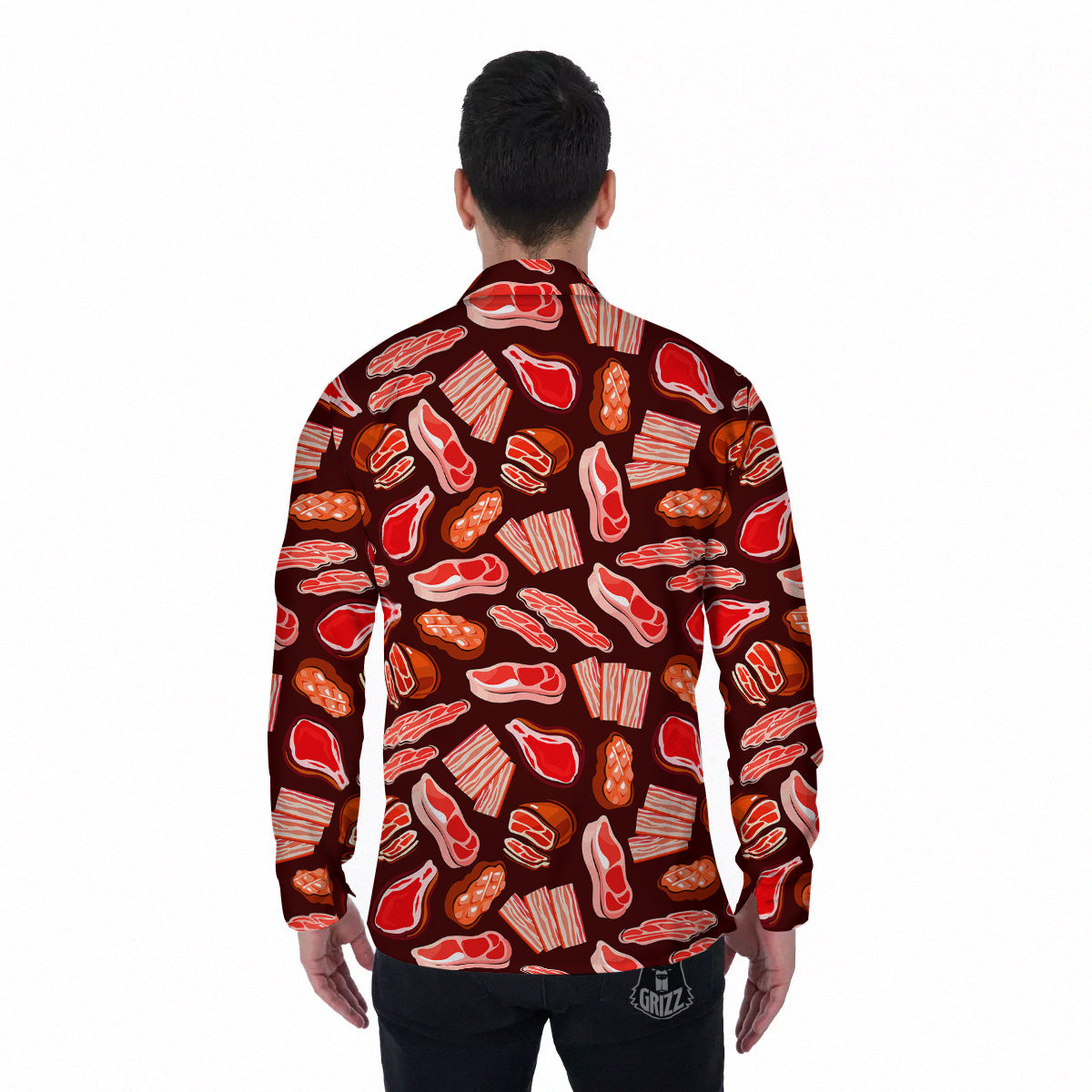 Beef Steaks Print Pattern Men's Long Sleeve Shirts-grizzshop