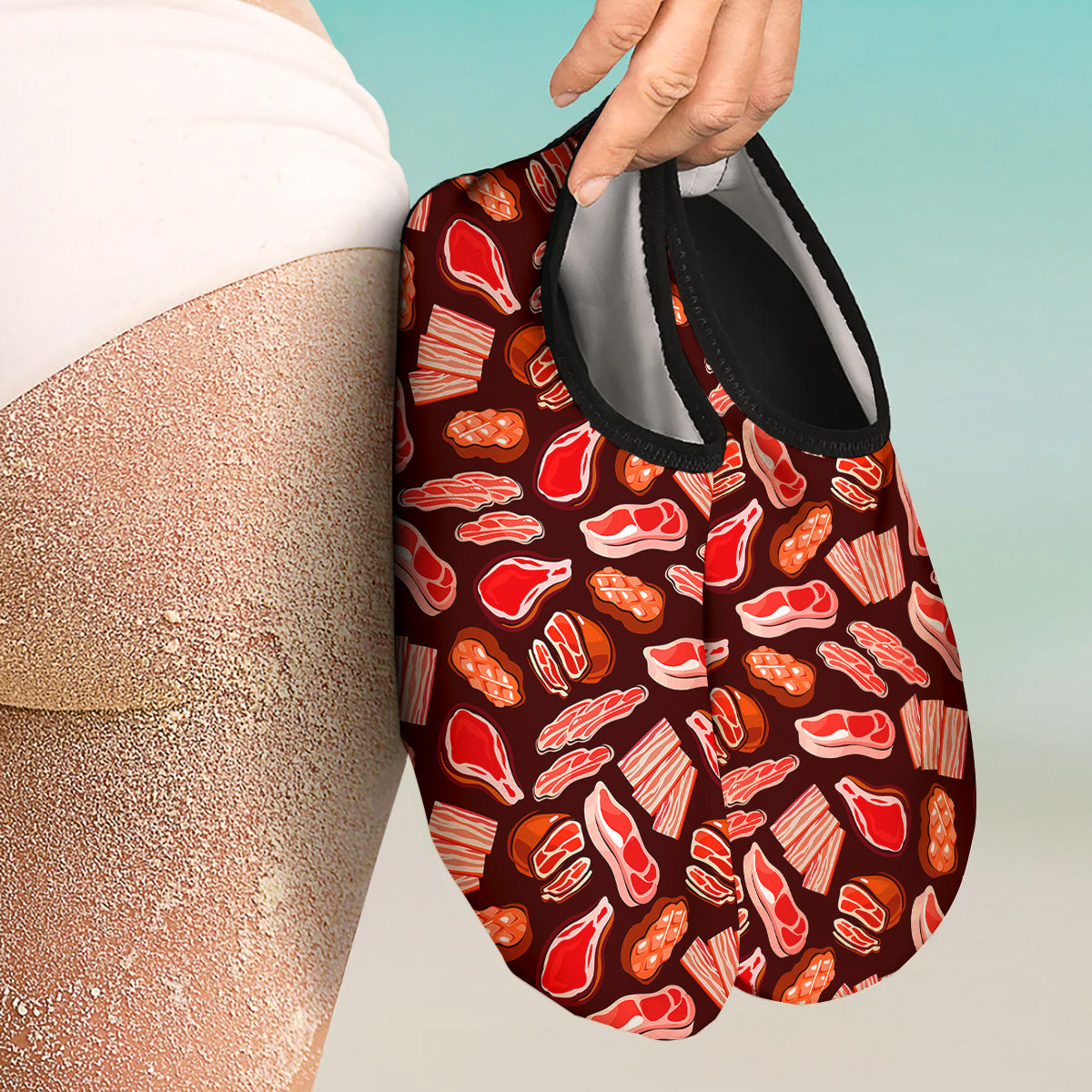Beef Steaks Print Pattern Water Shoes-grizzshop