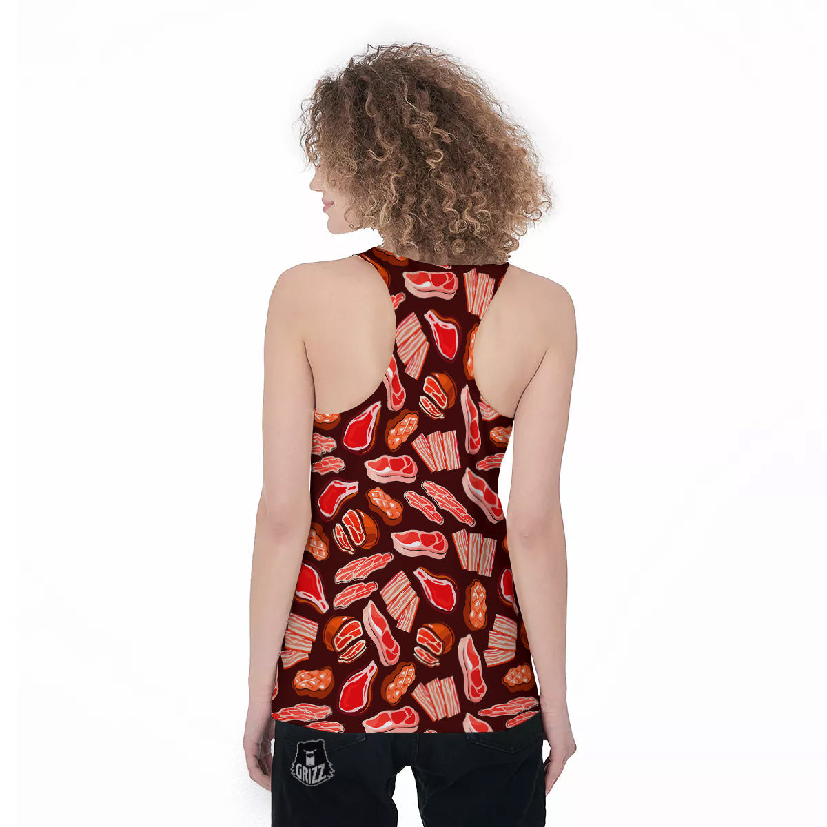 Beef Steaks Print Pattern Women's Racerback Tank Top-grizzshop