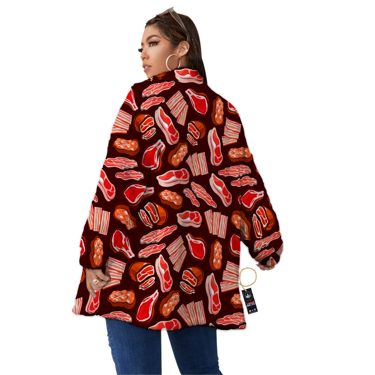 Beef Steaks Print Pattern Women's Sherpa Jacket-grizzshop