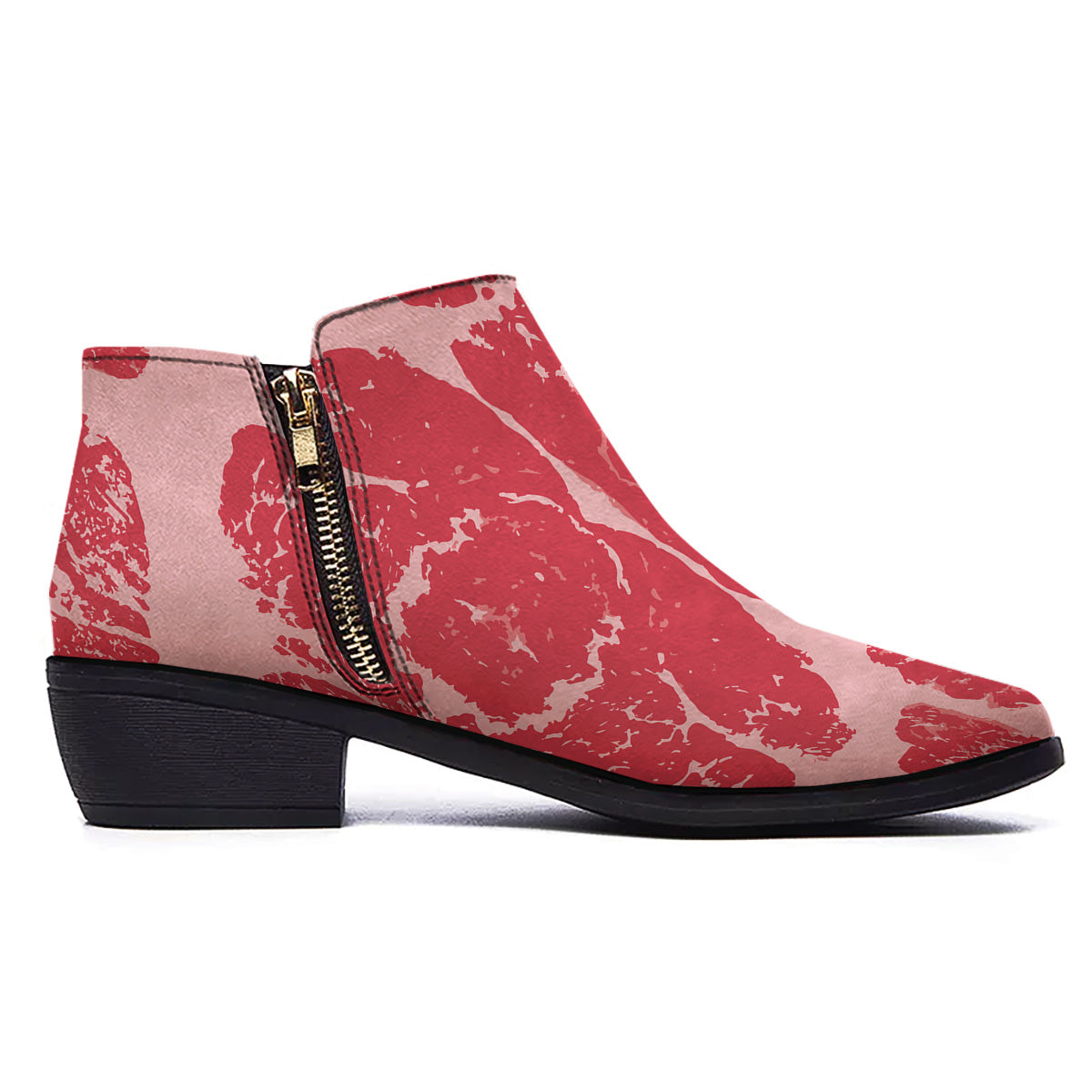 Beef Texture Print Pattern Ankle Boots-grizzshop