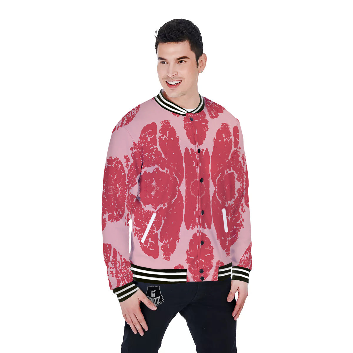 Beef Texture Print Pattern Baseball Jacket-grizzshop