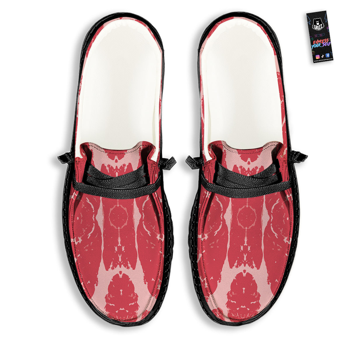Beef Texture Print Pattern Black Loafers-grizzshop