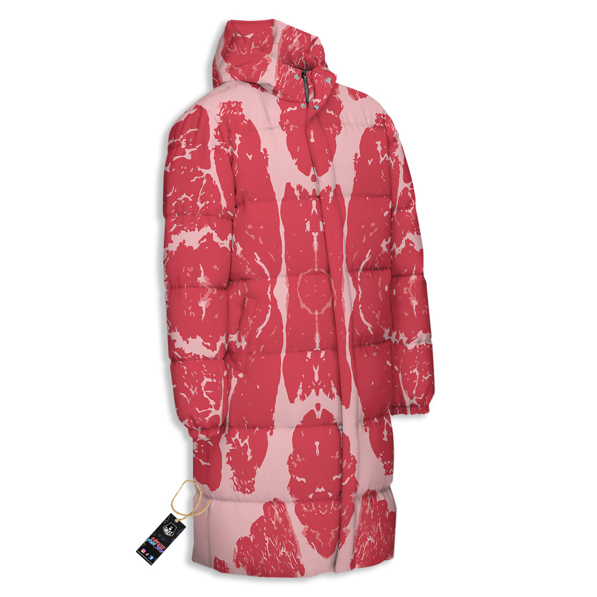 Beef Texture Print Pattern Long Down Jacket-grizzshop