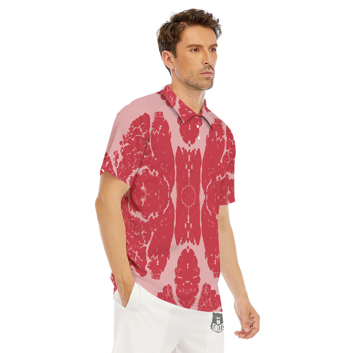 Beef Texture Print Pattern Men's Golf Shirts-grizzshop
