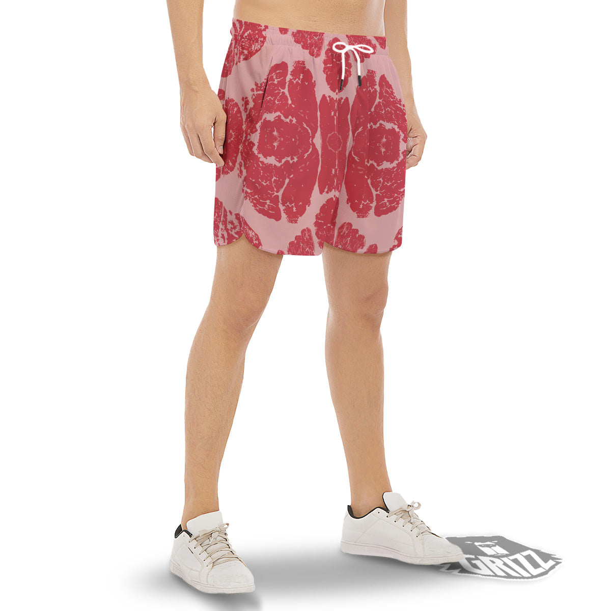 Beef Texture Print Pattern Men's Gym Shorts-grizzshop
