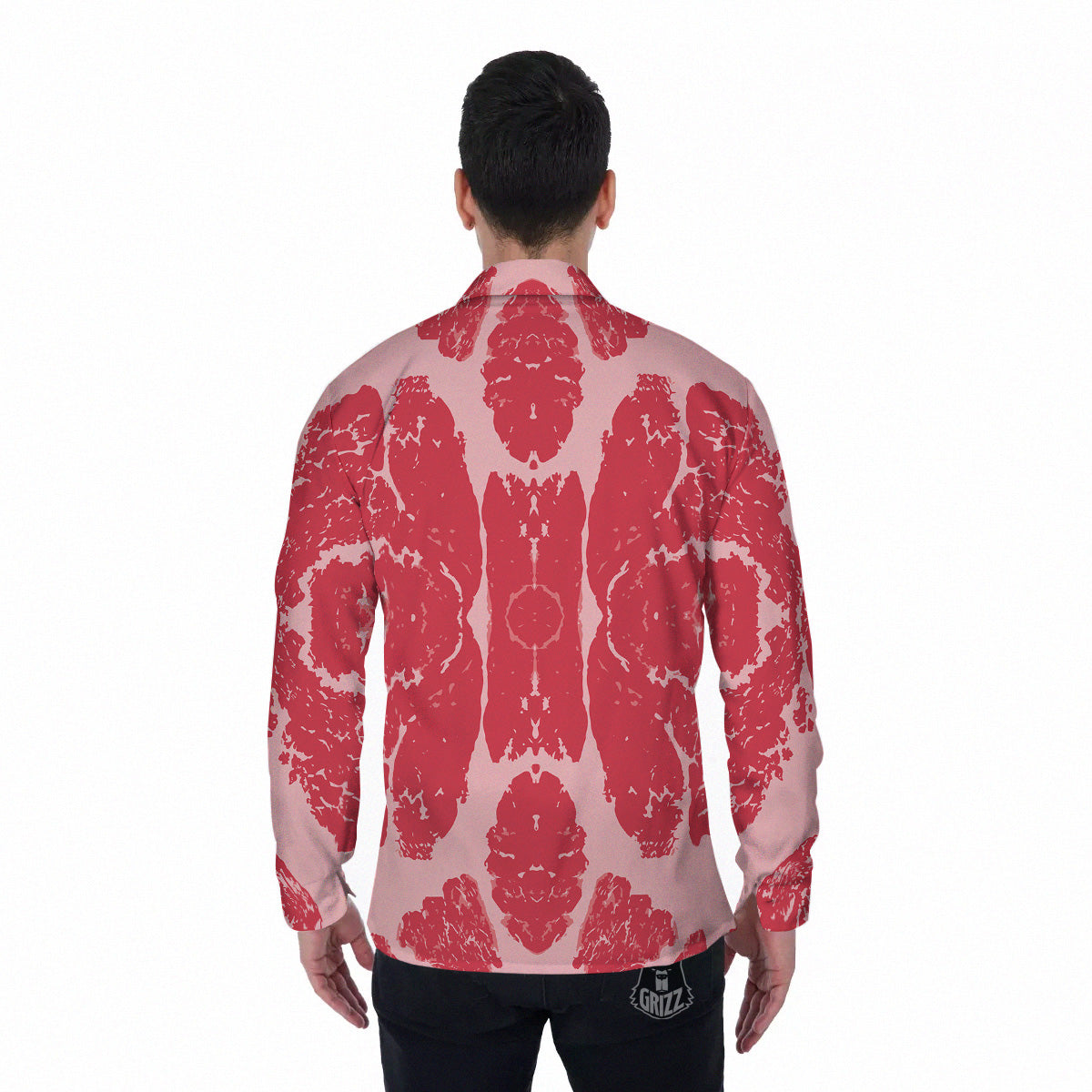 Beef Texture Print Pattern Men's Long Sleeve Shirts-grizzshop