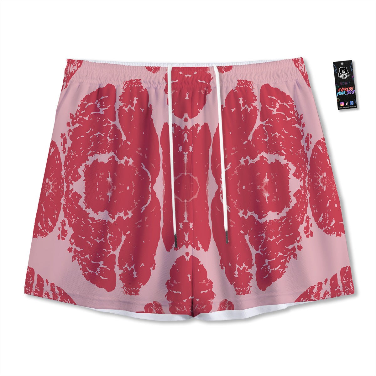 Beef Texture Print Pattern Mesh Shorts-grizzshop