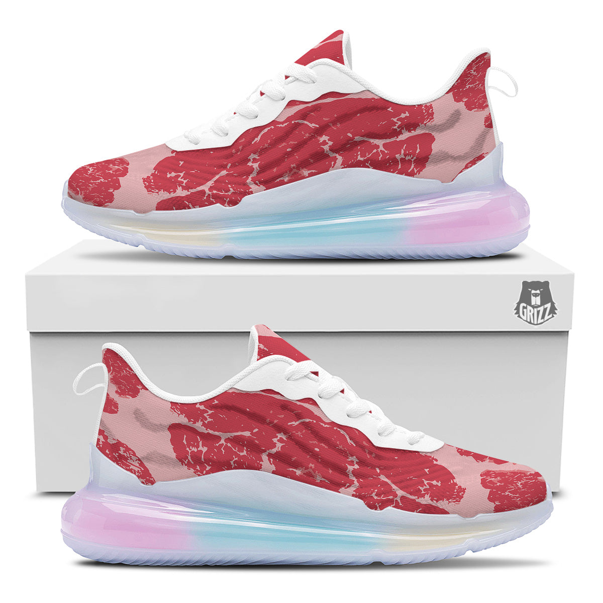 Beef Texture Print Pattern Running Sneakers-grizzshop
