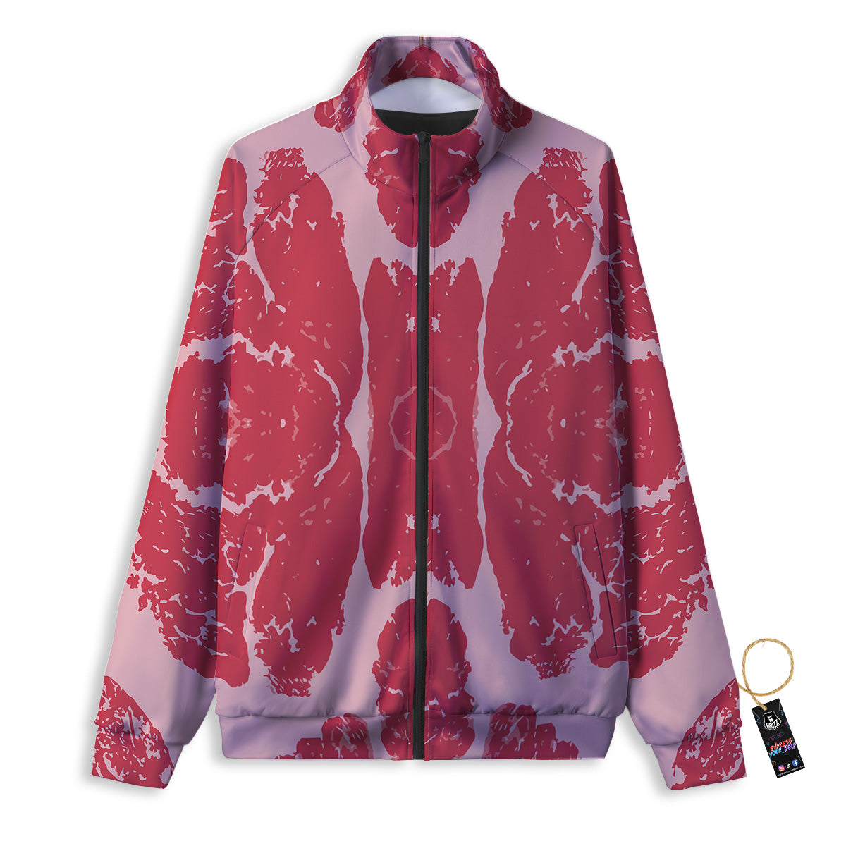 Beef Texture Print Pattern Track Jacket-grizzshop