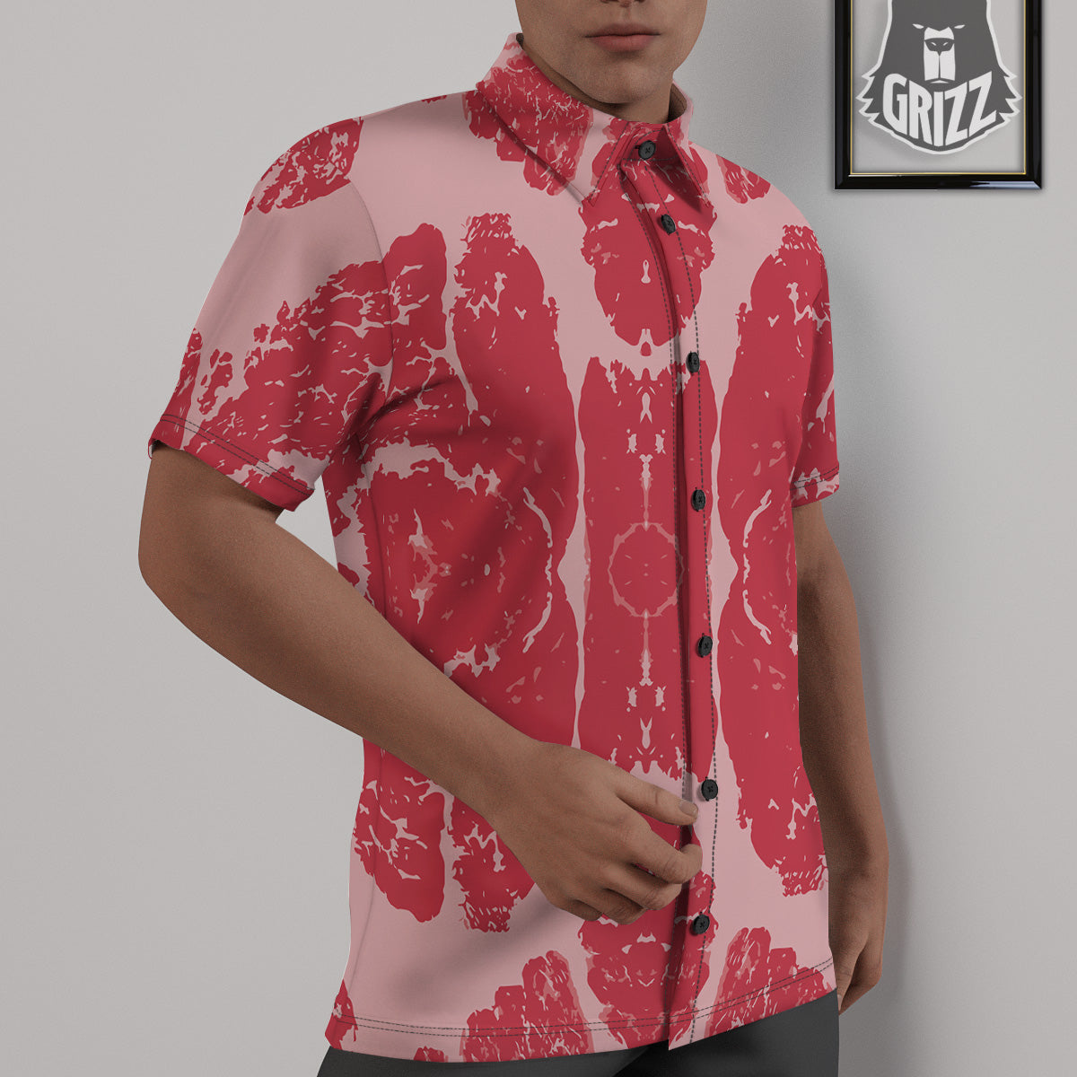 Beef Texture Print Pattern Untucked Shirts-grizzshop