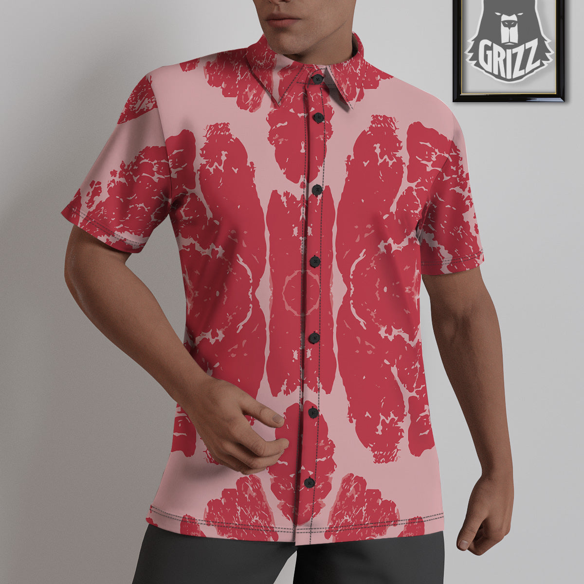 Beef Texture Print Pattern Untucked Shirts-grizzshop