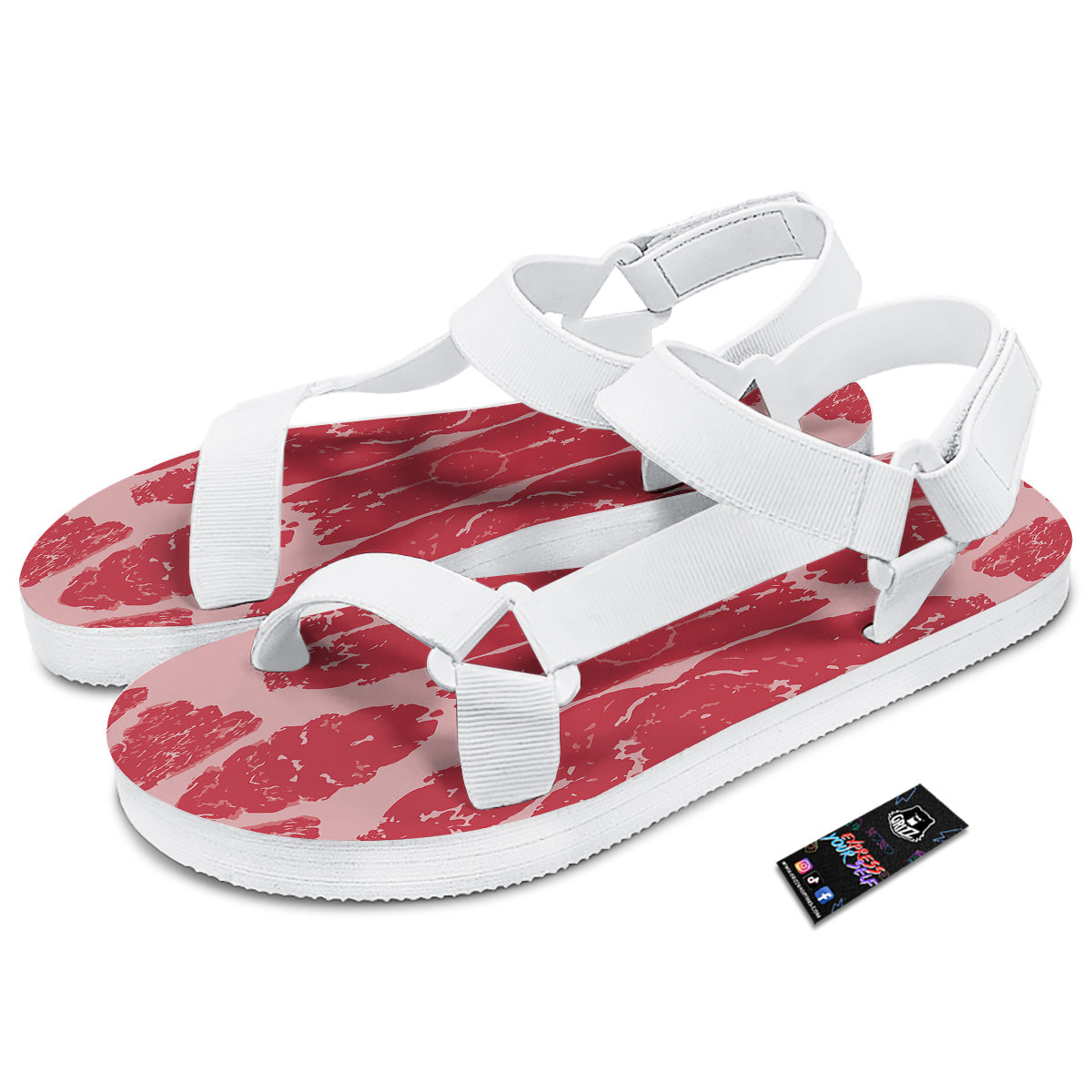 Beef Texture Print Pattern White Open Toe Sandals-grizzshop