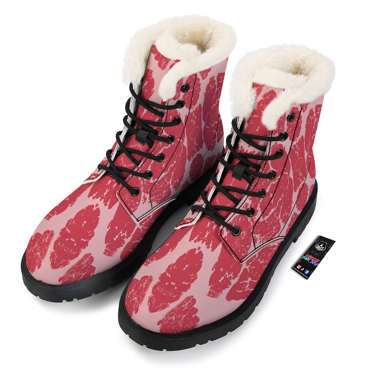 Beef Texture Print Pattern Winter Boots-grizzshop
