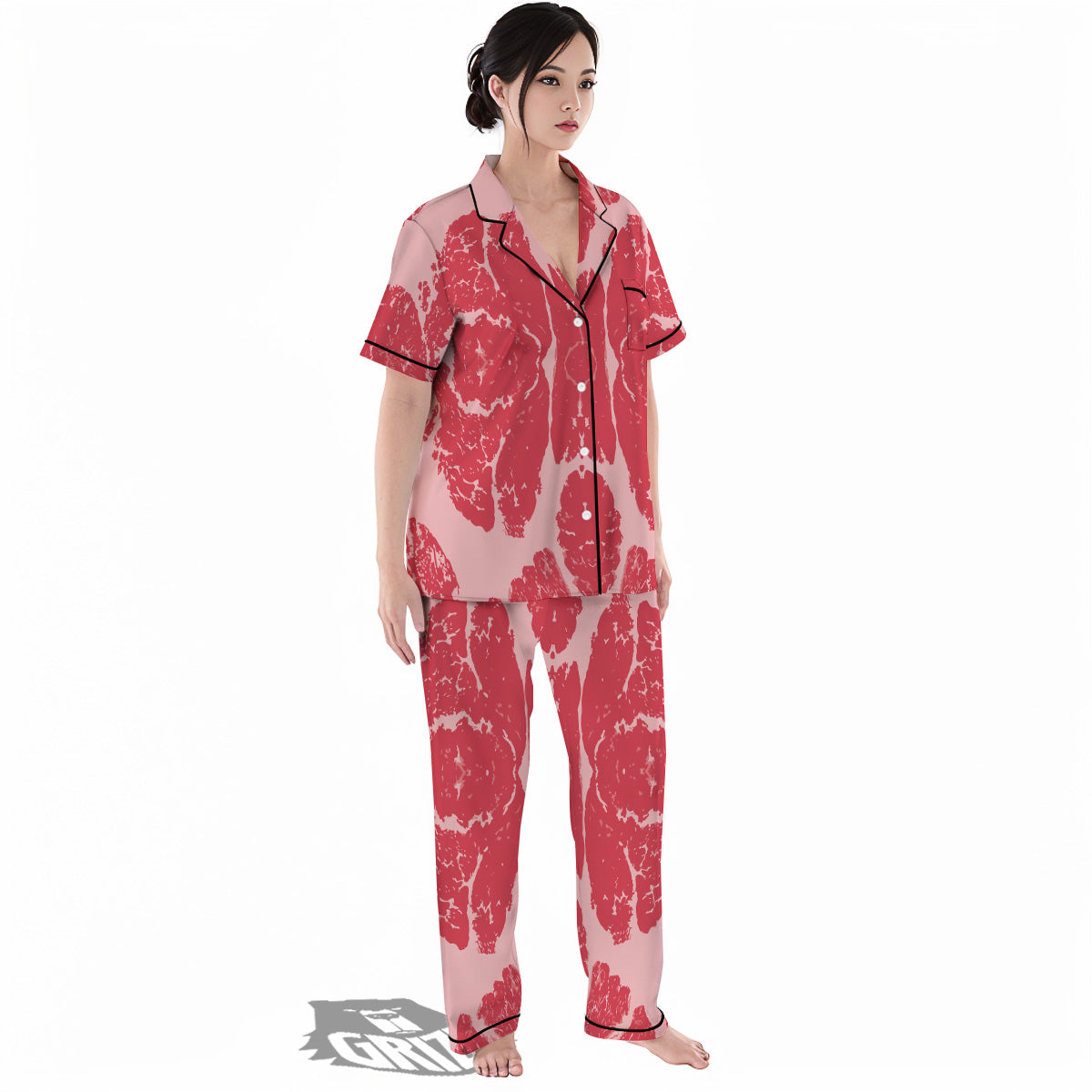 Beef Texture Print Pattern Women's Pajamas Set-grizzshop