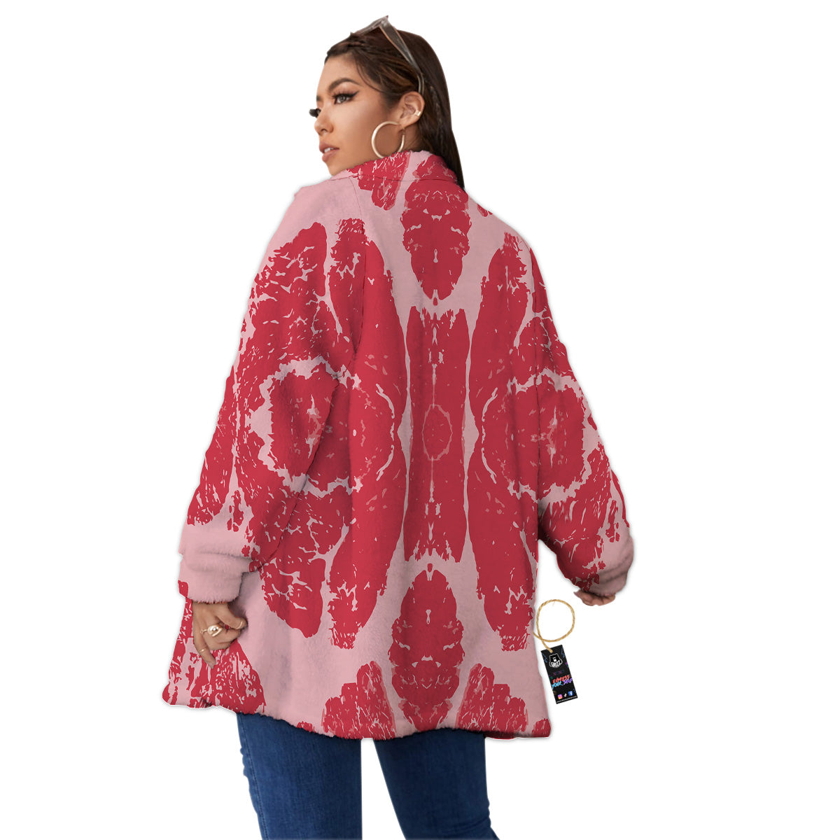 Beef Texture Print Pattern Women's Sherpa Jacket-grizzshop