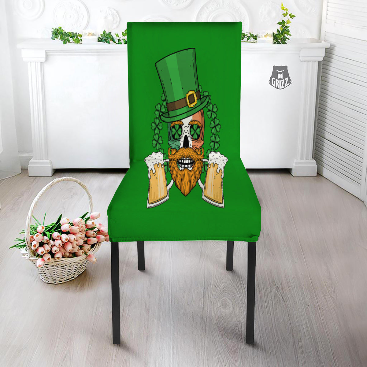 Beer And Clover St. Patrick's Day Print Dining Chair Slipcover-grizzshop