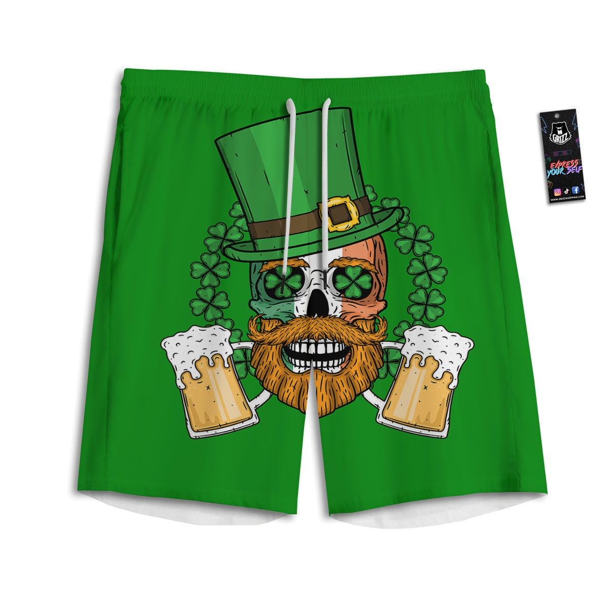 Beer And Clover St. Patrick's Day Print Men's Athletic Shorts