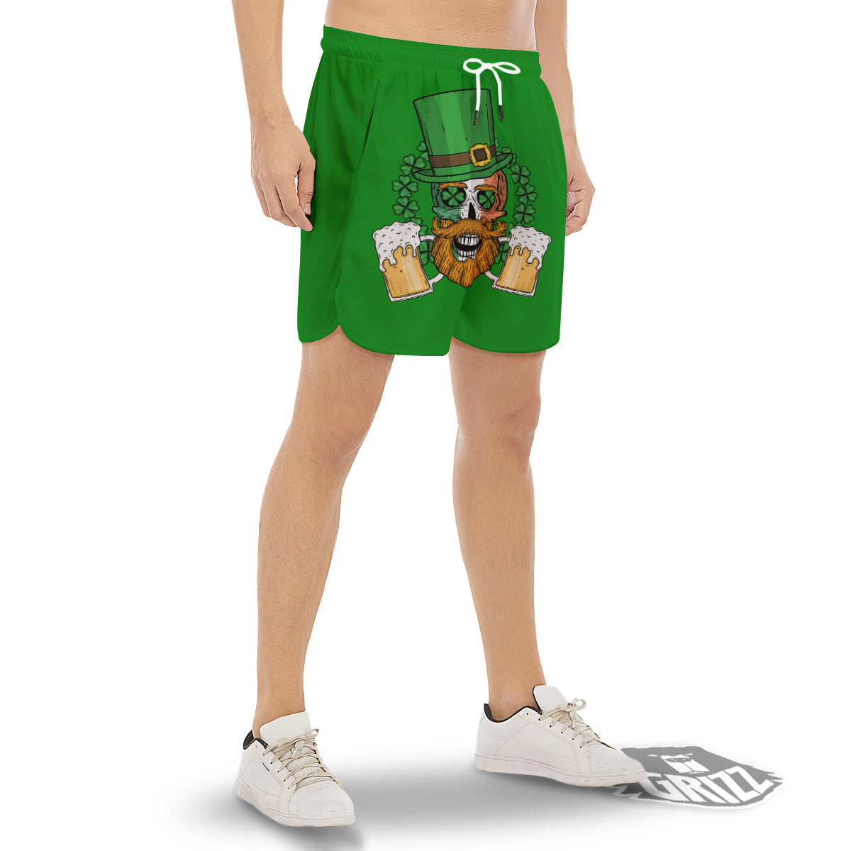 Beer And Clover St. Patrick's Day Print Men's Gym Shorts-grizzshop