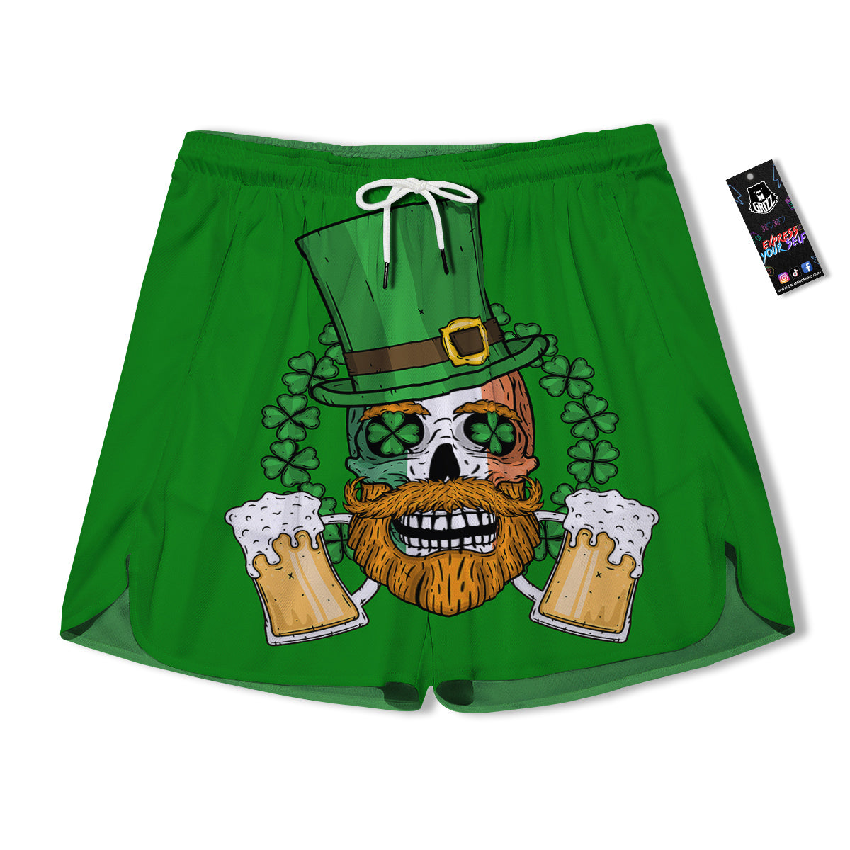 Beer And Clover St. Patrick's Day Print Men's Running Shorts-grizzshop