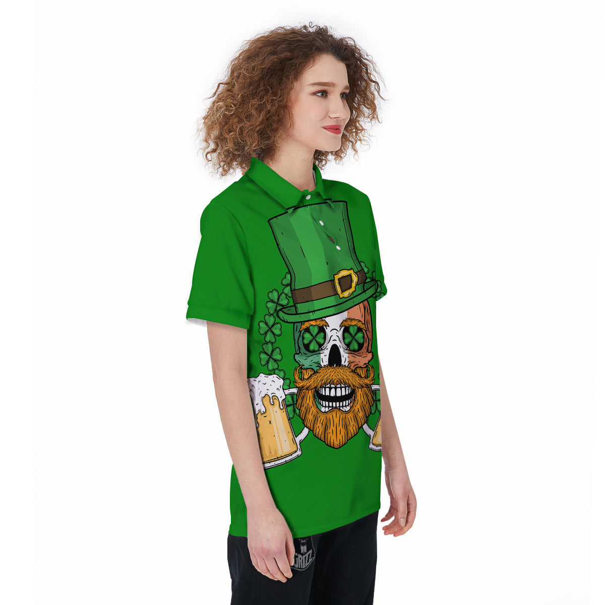 Beer And Clover St. Patrick's Day Print Women's Golf Shirts-grizzshop