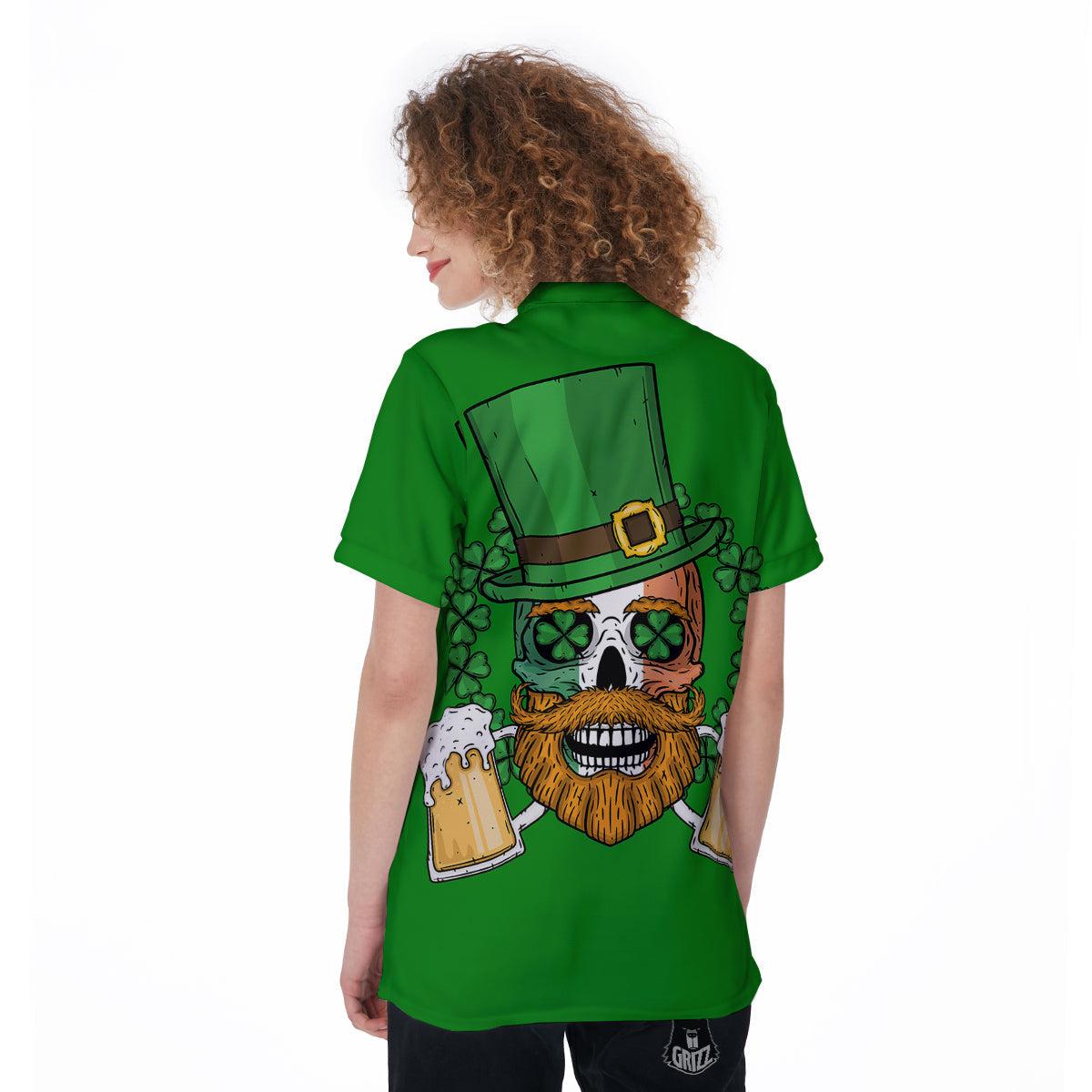 Beer And Clover St. Patrick's Day Print Women's Golf Shirts-grizzshop