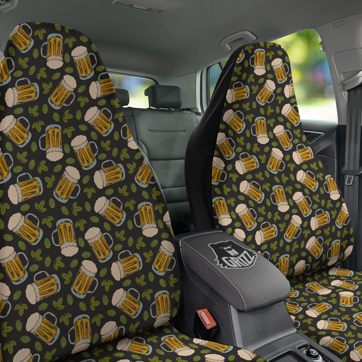 Beer And Hop Cone Leaf Print Pattern Car Seat Covers-grizzshop