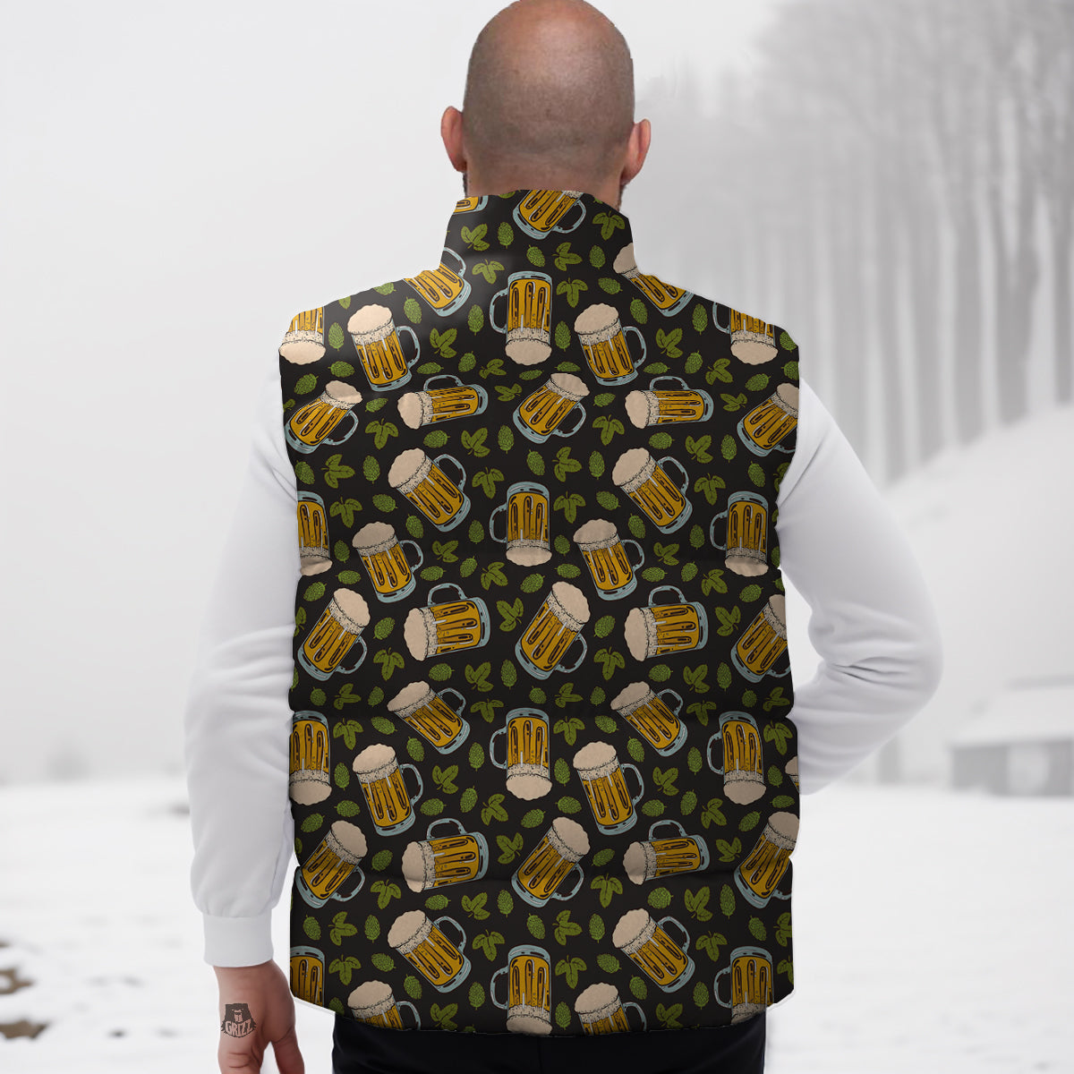 Beer And Hop Cone Leaf Print Pattern Down Vest