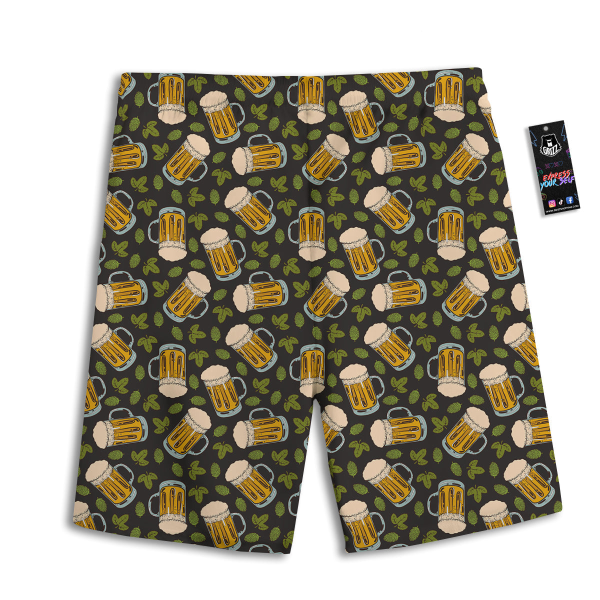 Beer And Hop Cone Leaf Print Pattern Men's Athletic Shorts