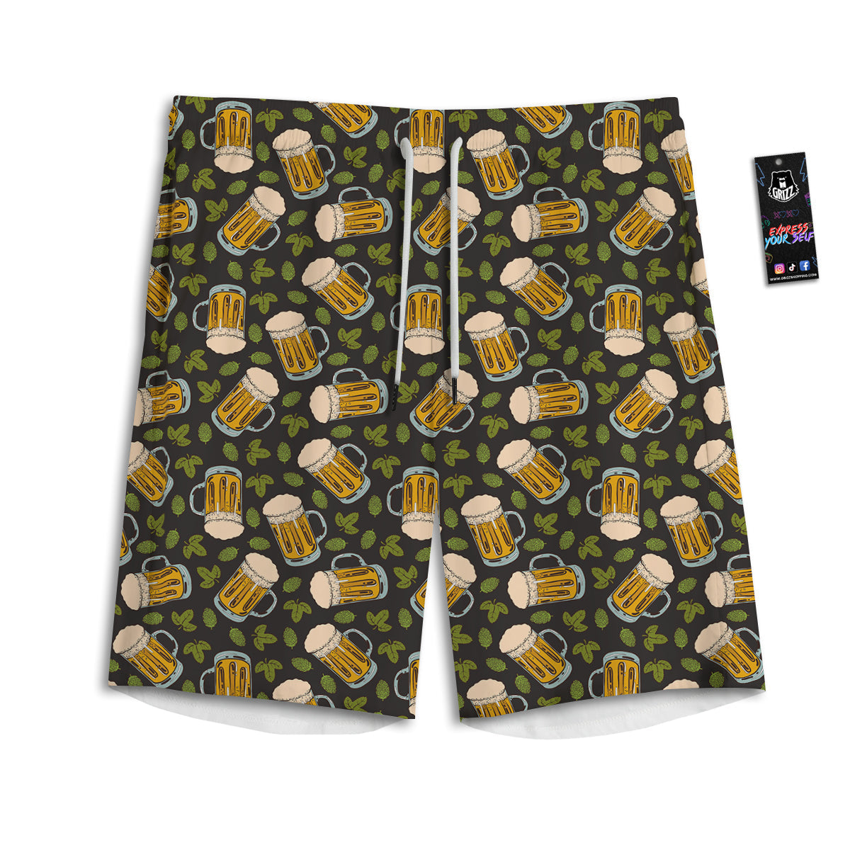Beer And Hop Cone Leaf Print Pattern Men's Athletic Shorts