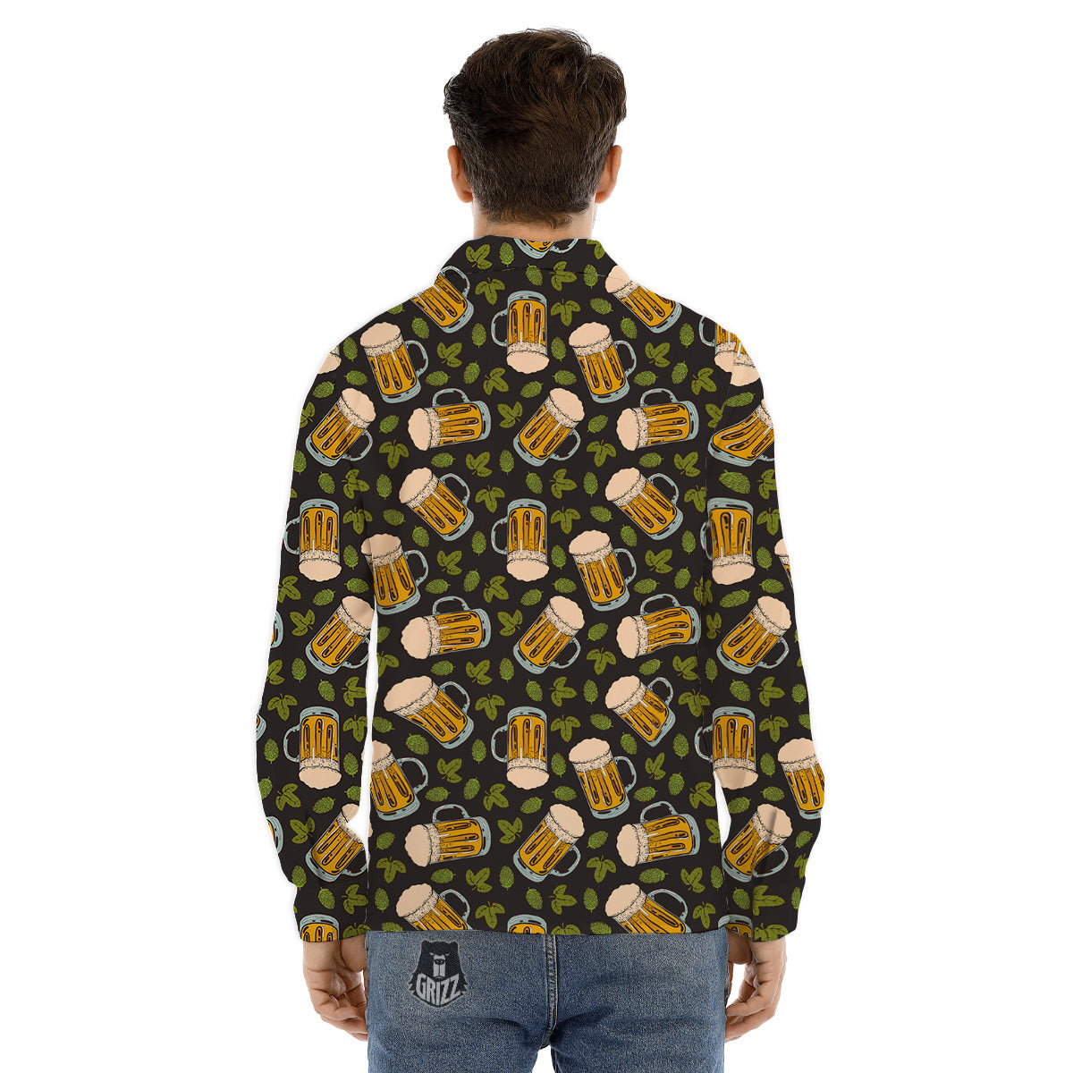 Beer And Hop Cone Leaf Print Pattern Men's Dress Shirts-grizzshop