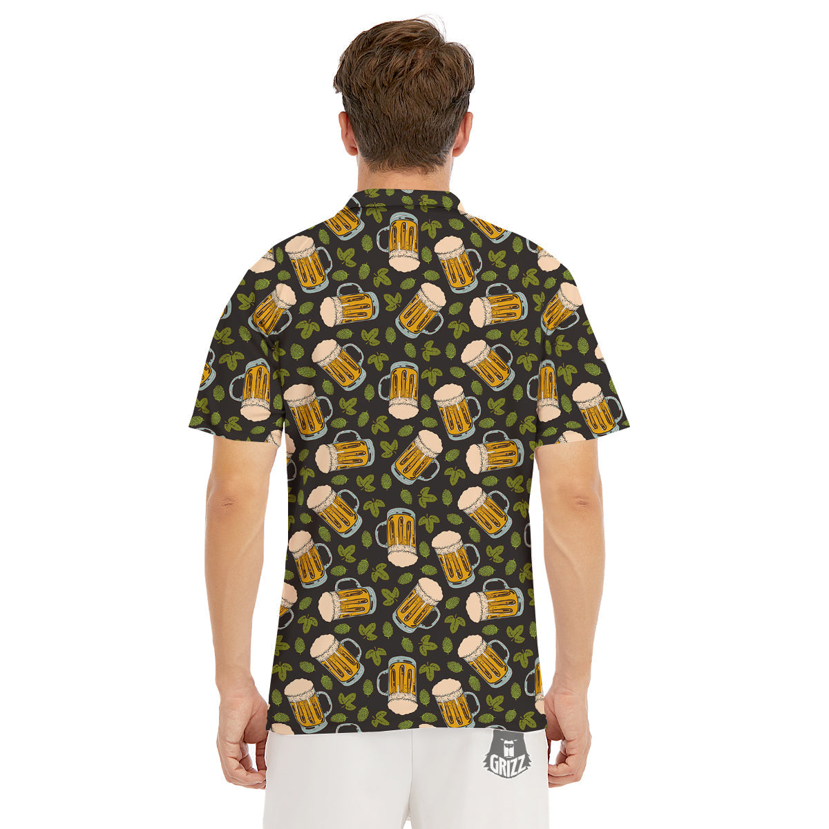 Beer And Hop Cone Leaf Print Pattern Men's Golf Shirts-grizzshop