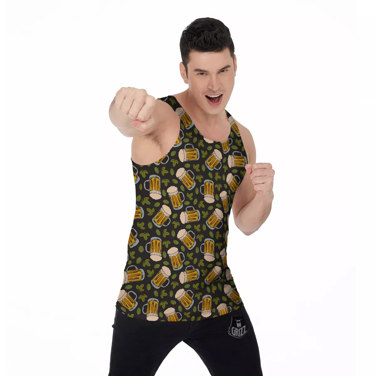 Beer And Hop Cone Leaf Print Pattern Men's Tank Top-grizzshop