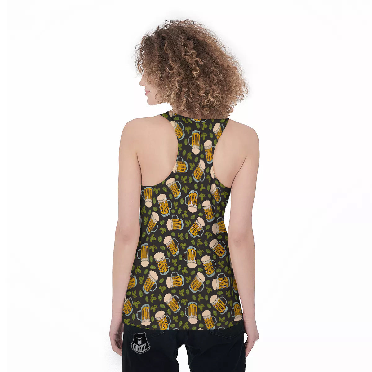 Beer And Hop Cone Leaf Print Pattern Women's Racerback Tank Top-grizzshop