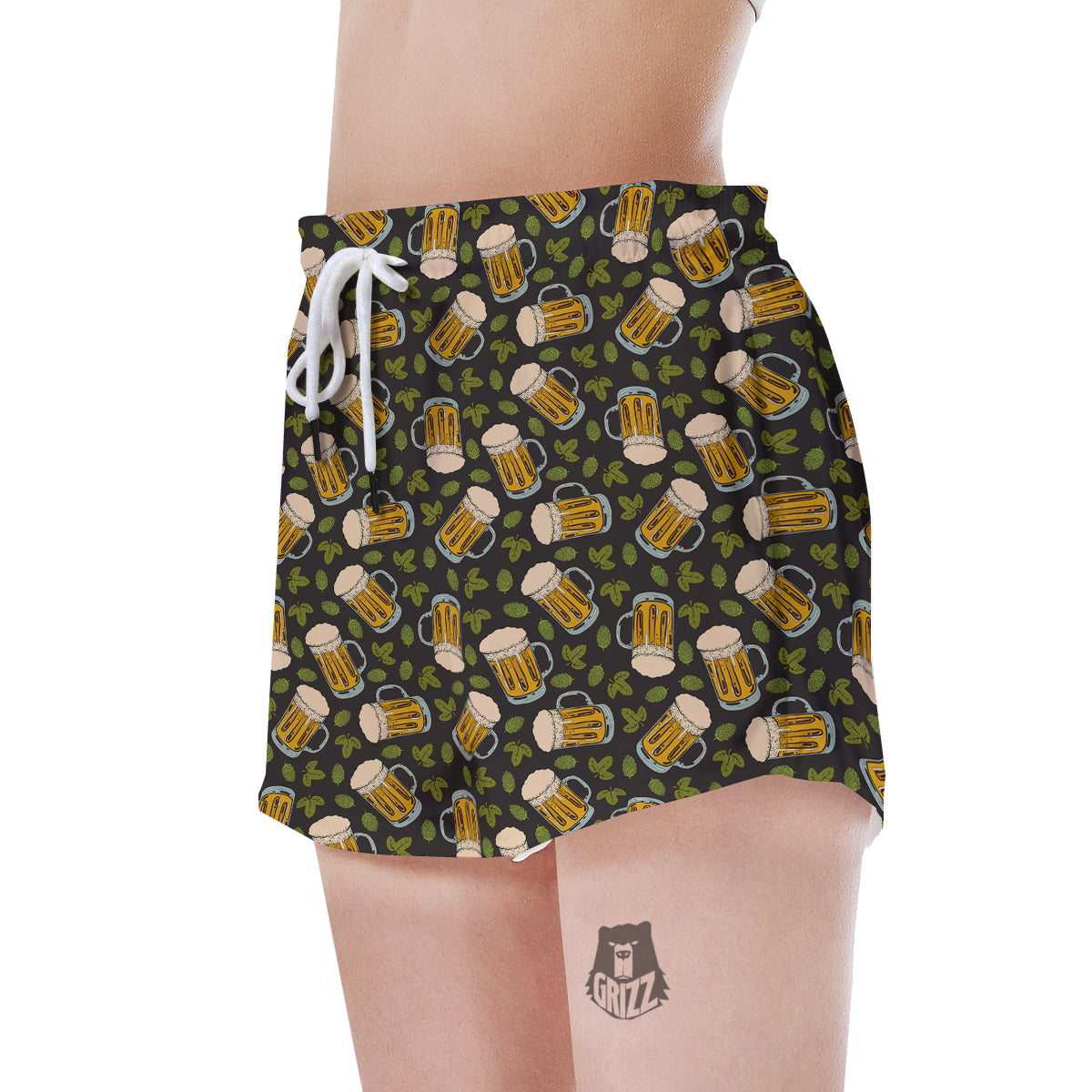 Beer And Hop Cone Leaf Print Pattern Women's Shorts-grizzshop