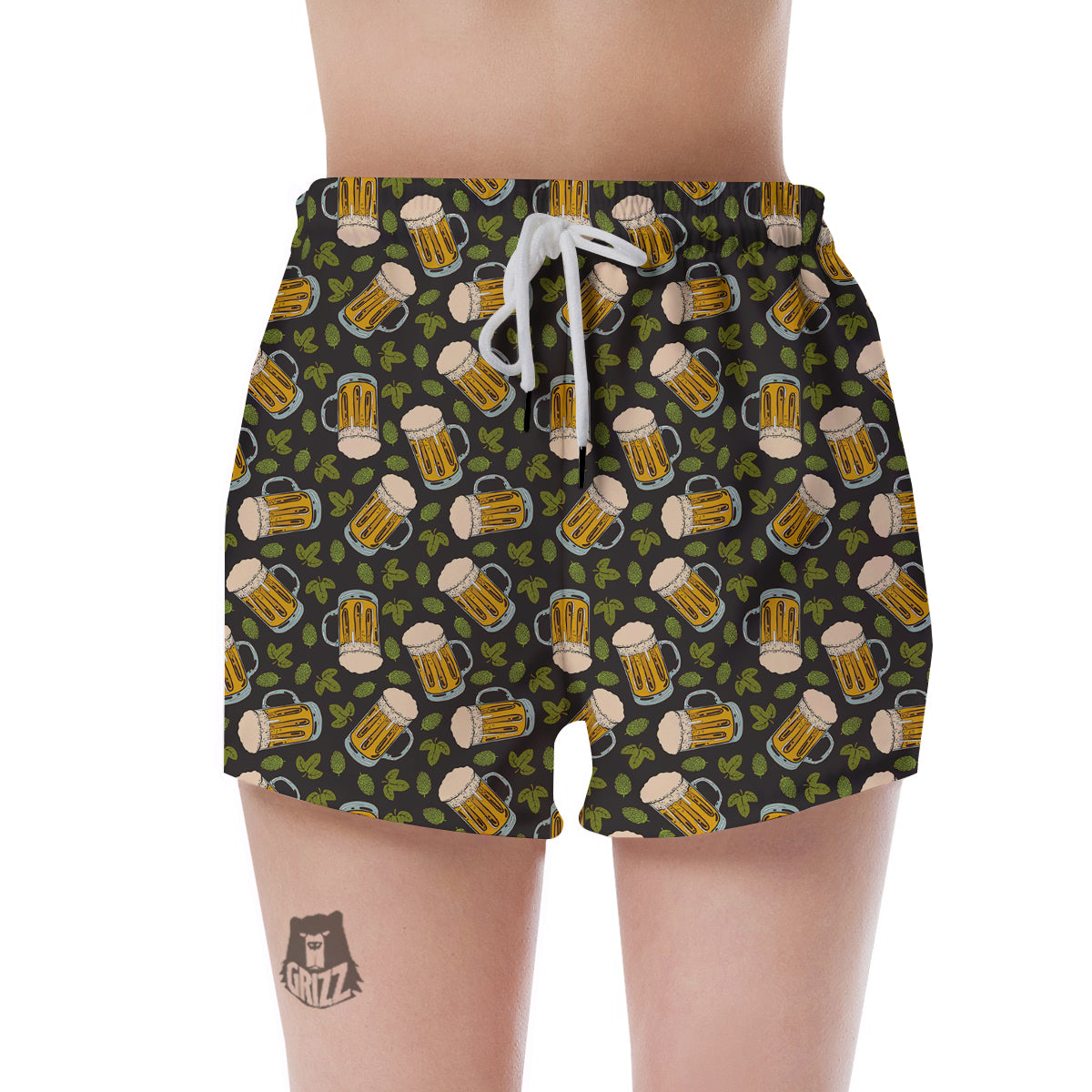Beer And Hop Cone Leaf Print Pattern Women's Shorts-grizzshop
