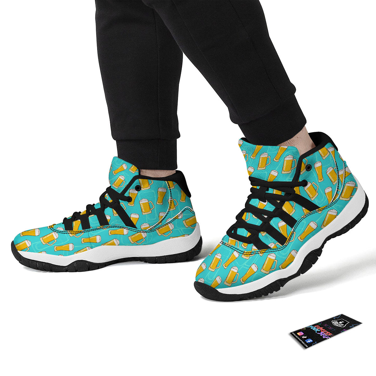 Beer Blue Pattern Print Black Bball Shoes-grizzshop
