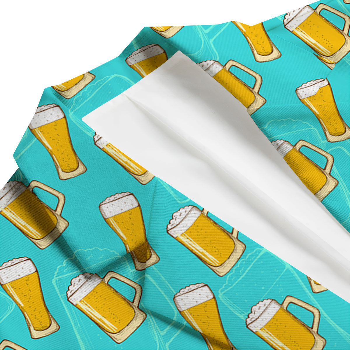 Beer Blue Pattern Print Men's Blazer-grizzshop