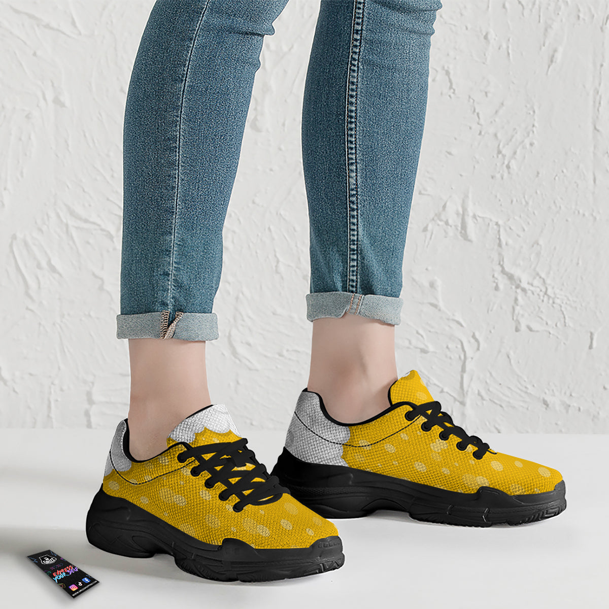 Beer Foam And Bubbles Cartoon Print Black Chunky Shoes-grizzshop