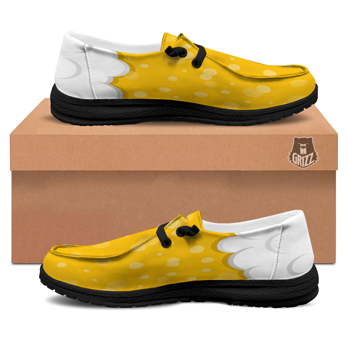 Beer Foam And Bubbles Cartoon Print Black Loafers-grizzshop
