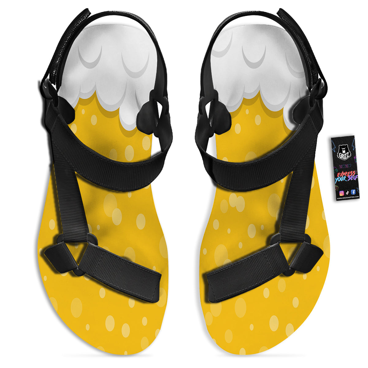 Beer Foam And Bubbles Cartoon Print Black Open Toe Sandals-grizzshop