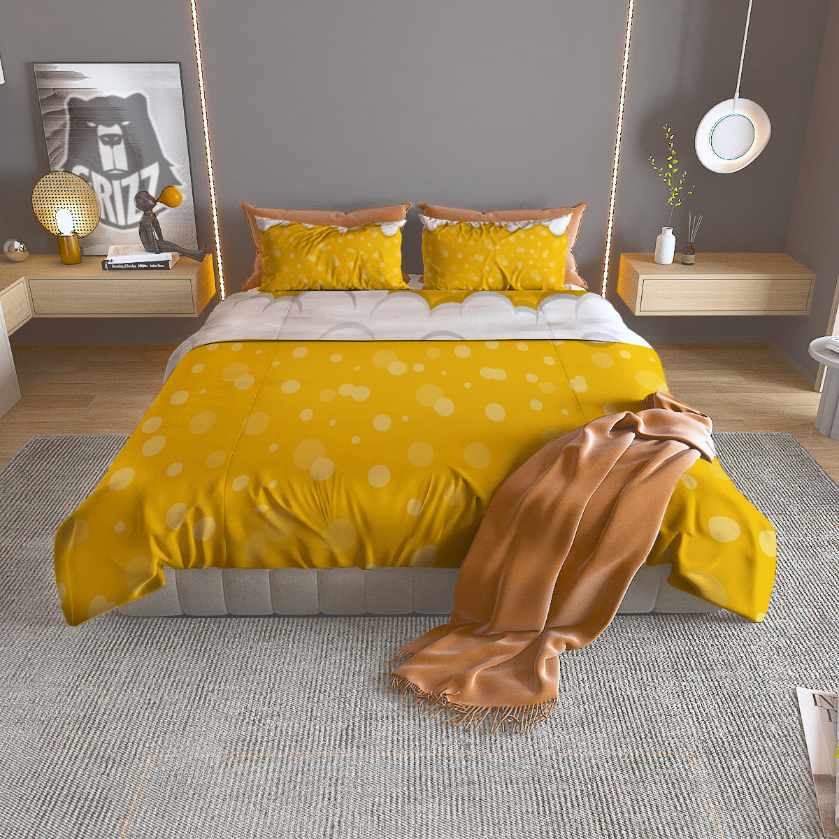 Beer Foam And Bubbles Cartoon Print Duvet Cover Bedding Set