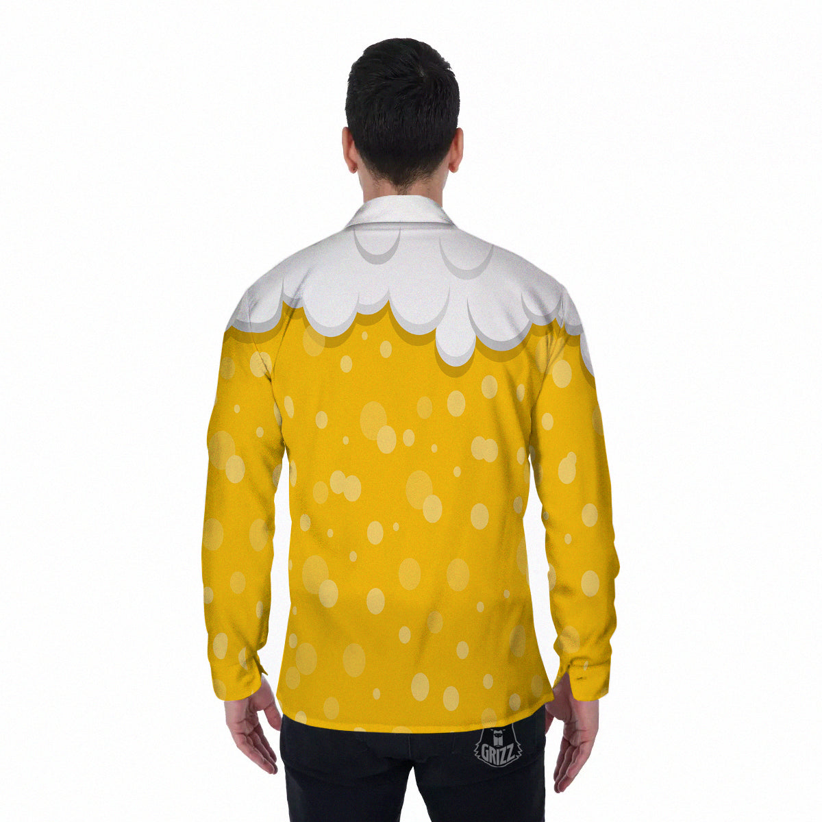 Beer Foam And Bubbles Cartoon Print Men's Long Sleeve Shirts-grizzshop