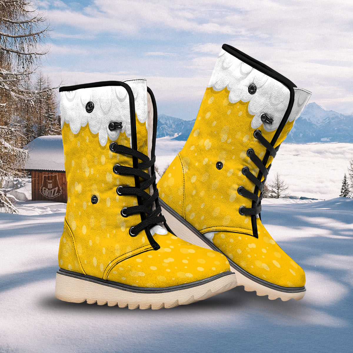 Beer Foam And Bubbles Cartoon Print Snow Boots-grizzshop