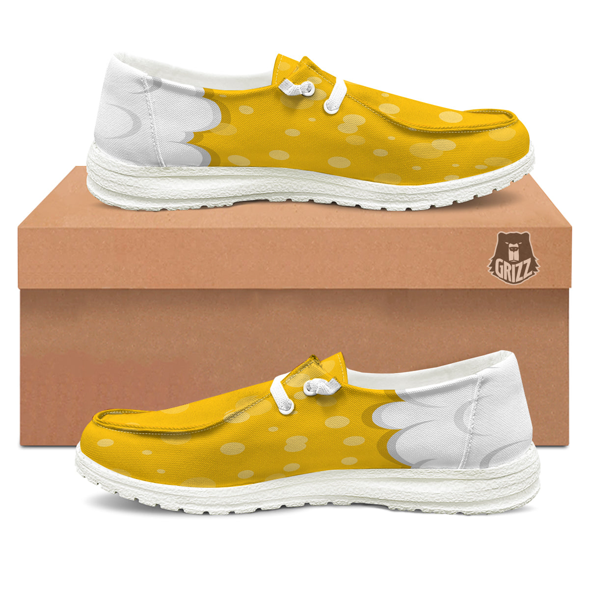 Beer Foam And Bubbles Cartoon Print White Loafers-grizzshop