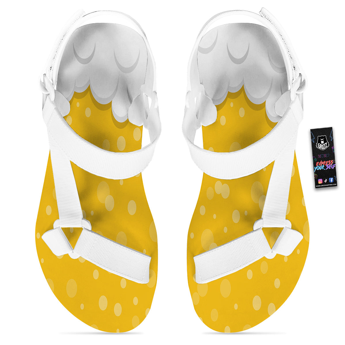 Beer Foam And Bubbles Cartoon Print White Open Toe Sandals-grizzshop