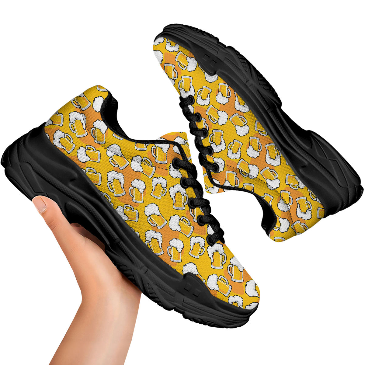 Beer Mug Pattern Print Black Chunky Shoes-grizzshop