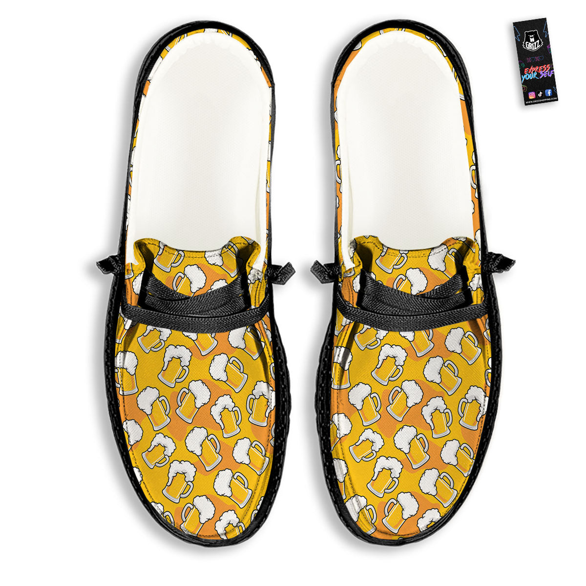 Beer Mug Pattern Print Black Loafers-grizzshop