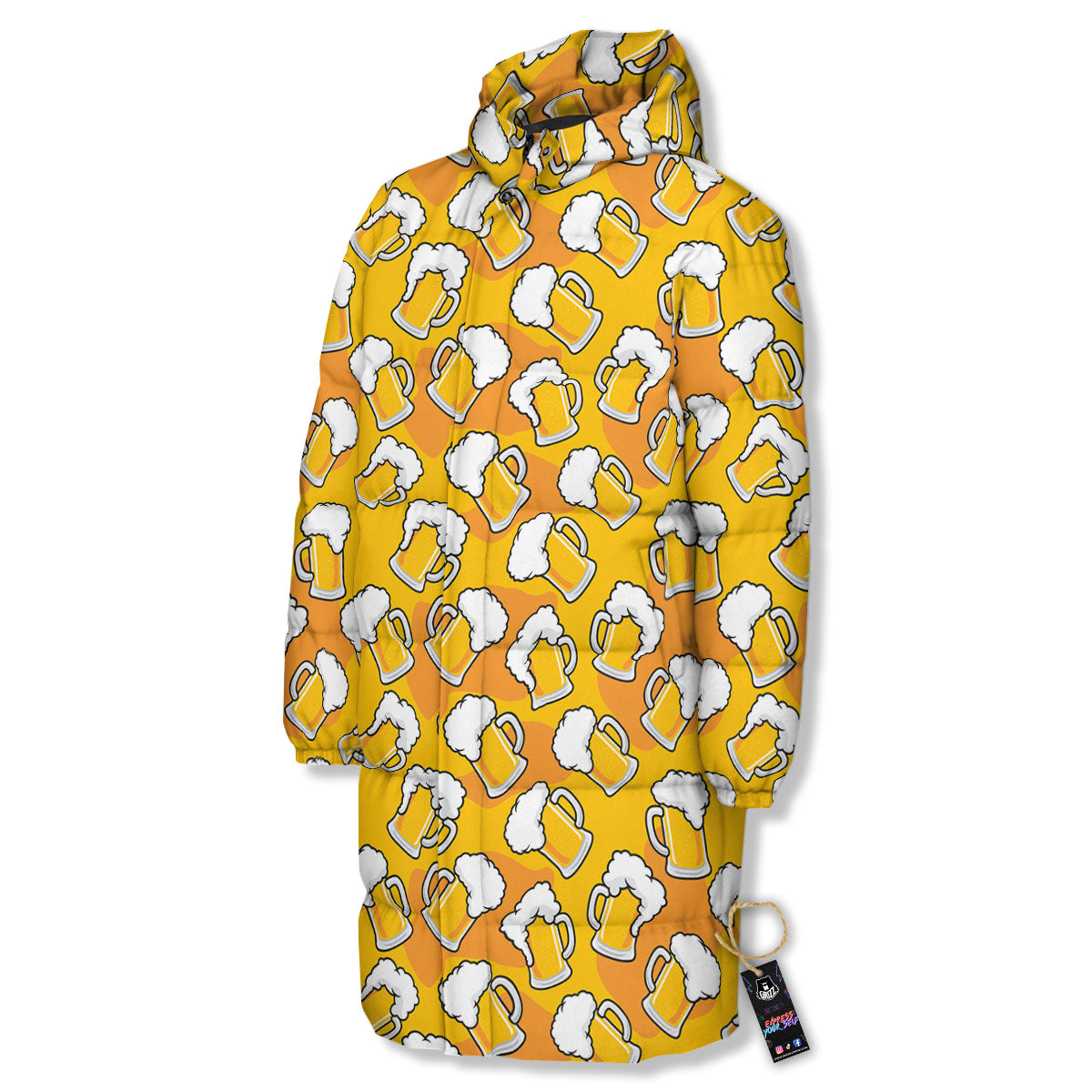 Beer Mug Pattern Print Long Down Jacket-grizzshop