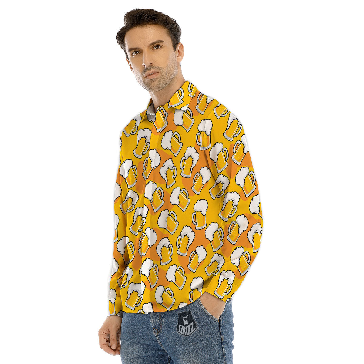 Beer Mug Pattern Print Men's Dress Shirts-grizzshop